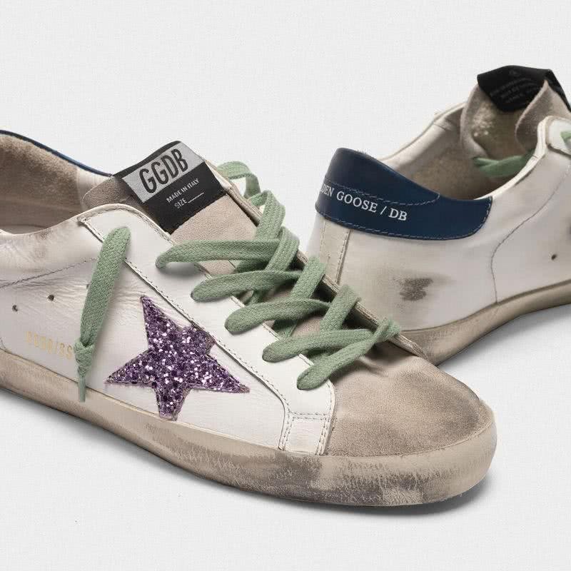 Golden Goose Superstar Sneakers White In Leather With Glittery Star Blue Men Women 4
