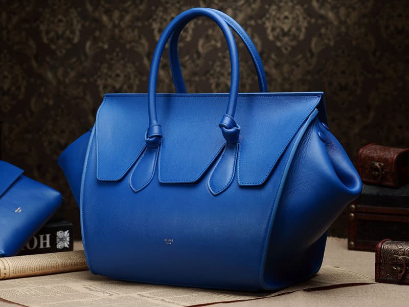 Celine Tie Nano Top Handle Bag Leather Blue 4