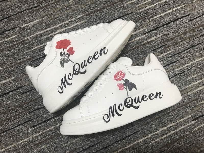 Alexander McQueen Sneakers Leather Red Rose White Black Men Women 3