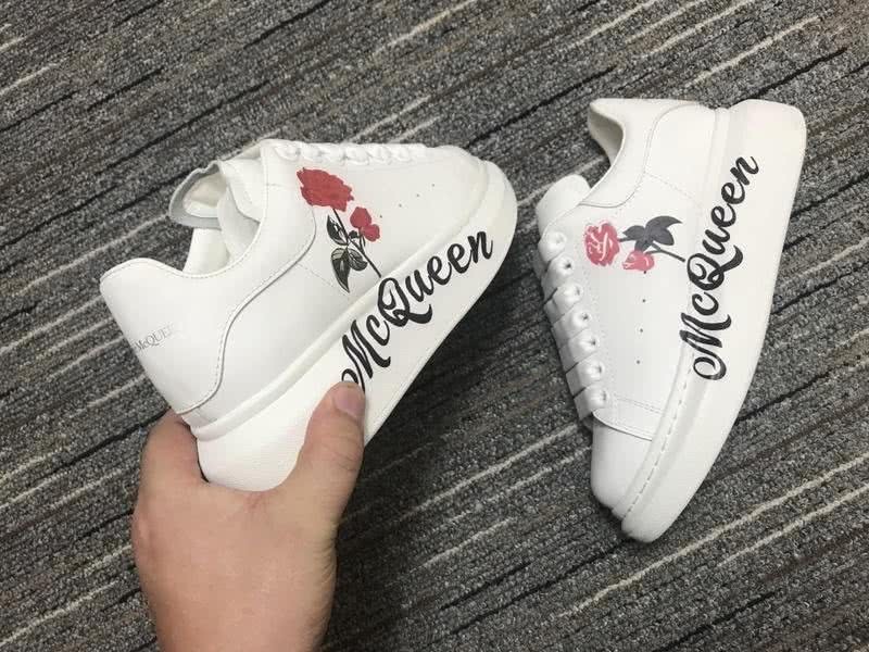Alexander McQueen Sneakers Leather Red Rose White Black Men Women 9