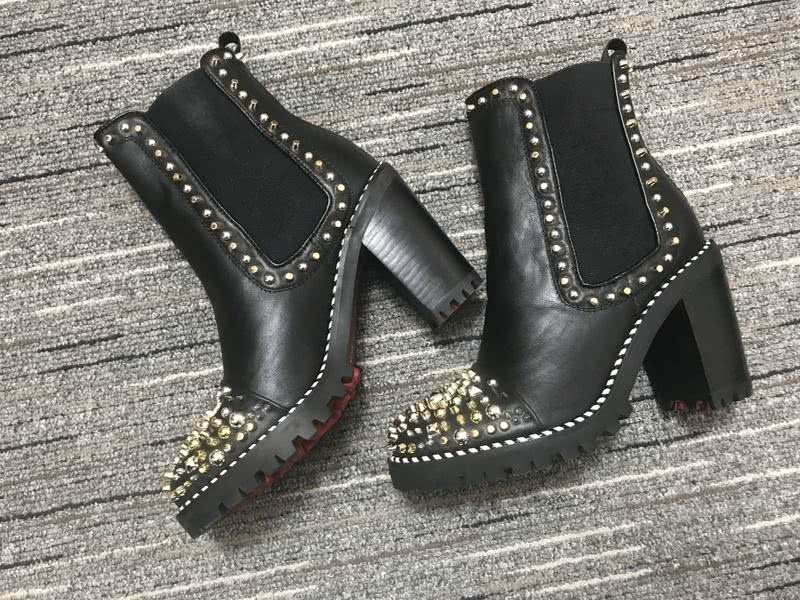 Christian Louboutin Boots Heels Leather Rivets Black Women 7
