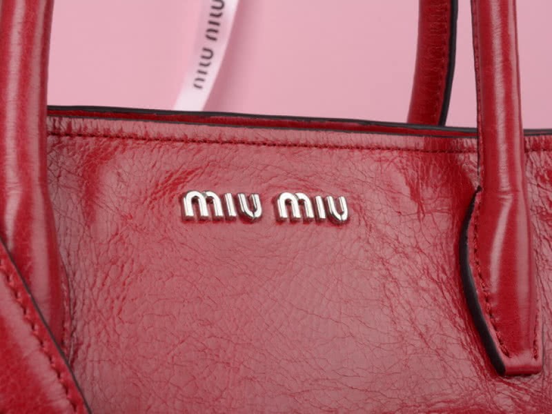 Miu Miu Glazed Leather Tote Red 1