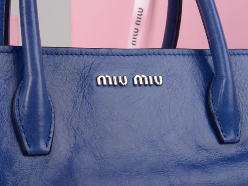 Miu Miu Glazed Leather Tote Blue 3