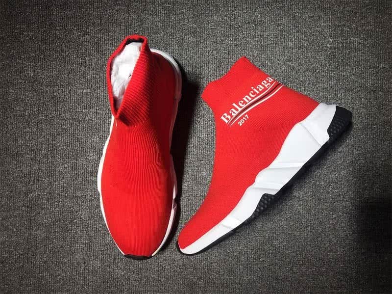 Balenciaga Speed Sock Boots Red with Logo 2