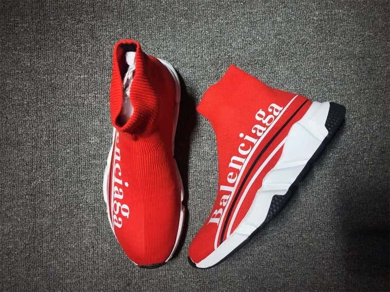 Balenciaga Speed Sock Boots Red White with Logo 1