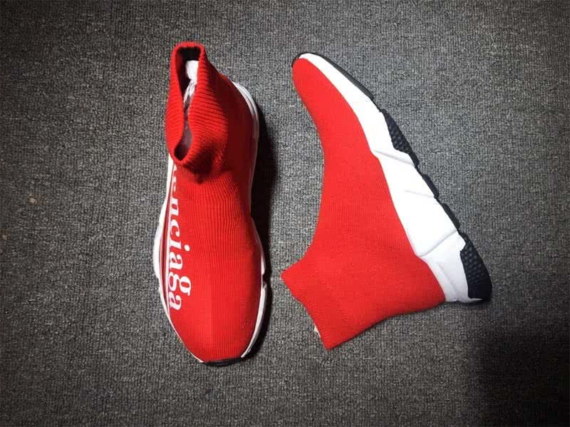 Balenciaga Speed Sock Boots Red White with Logo 6
