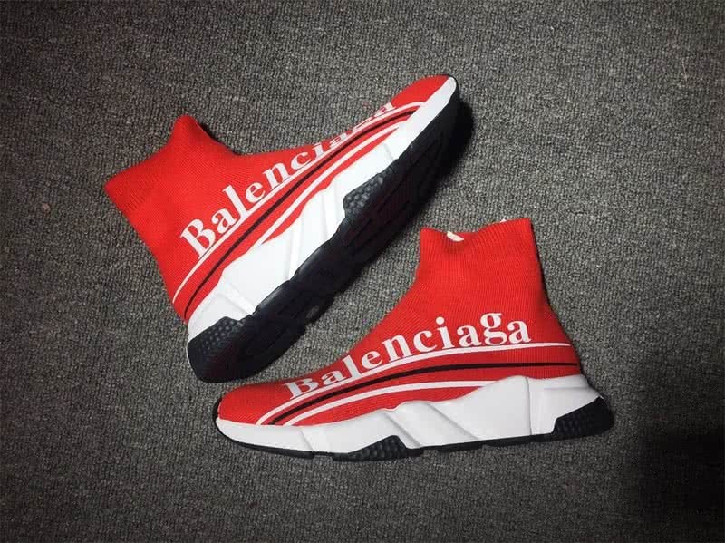 Balenciaga Speed Sock Boots Red White with Logo 9