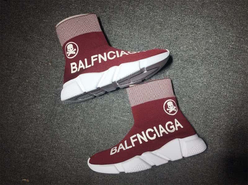 Balenciaga Speed Sock Boots Burgundy White with Print 7