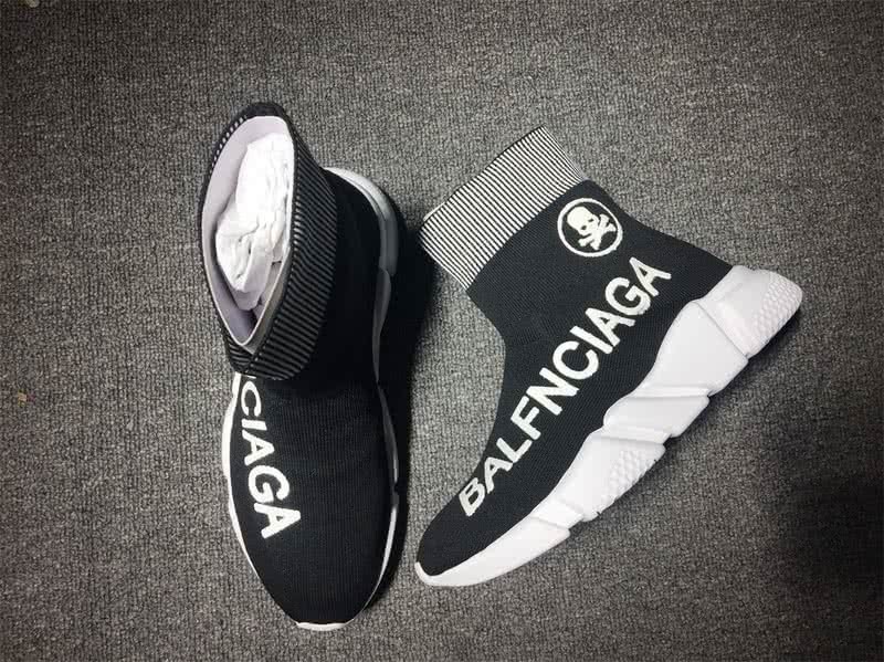 Balenciaga Speed Sock Boots Black White with Print 3