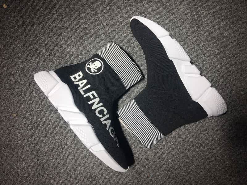Balenciaga Speed Sock Boots Black White with Print 1