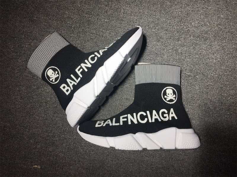 Balenciaga Speed Sock Boots Black White with Print 7