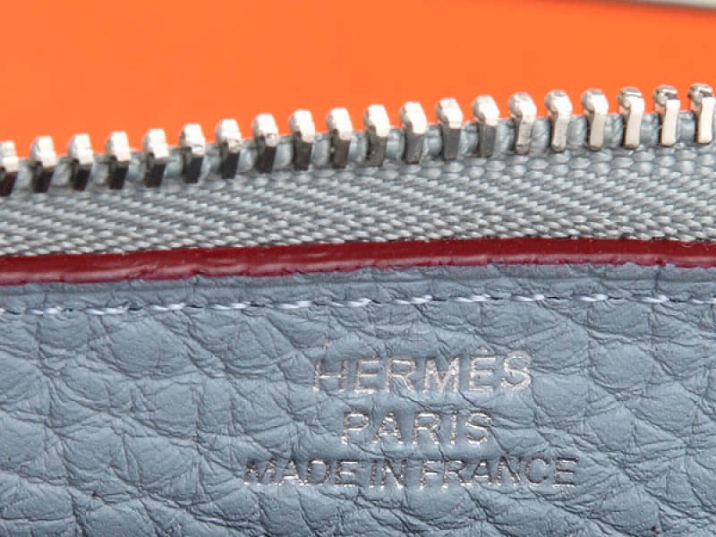 Hermes Zipper Wallet Original Leather Light Blue 5