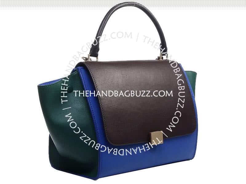 Celine Trapeze Shoulder Bag Multicolor Calfskin Brownish Blue Green 2