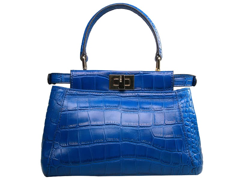 Fendi Iconic Mini Peekaboo Bag In Croco Leather Light Blue 3