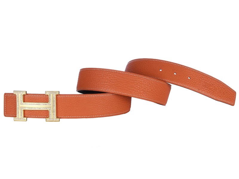 Hermes Togo Leather Gold H Buckle Belt With Diamond Mount Orange 3