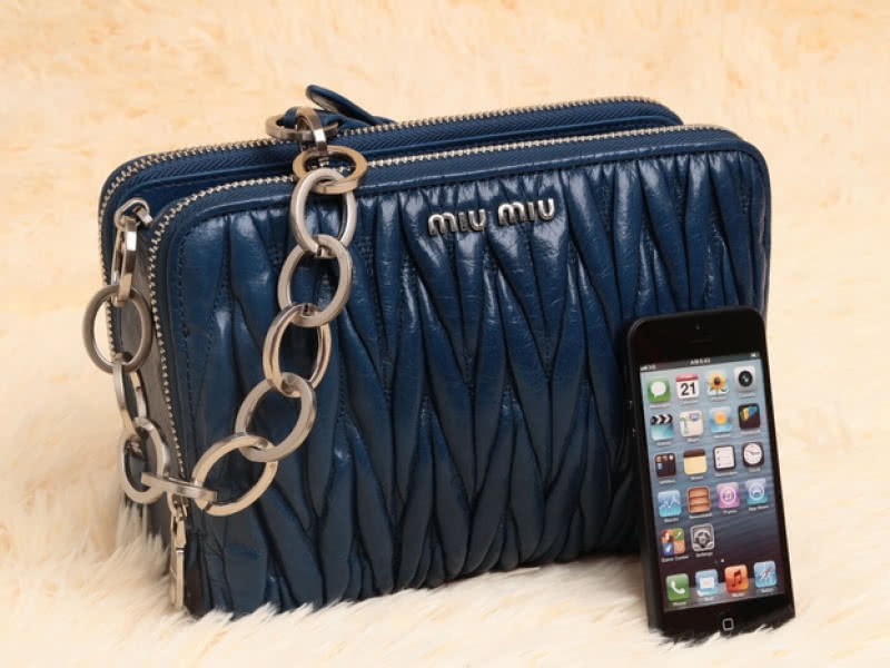 Miu Miu Glazed Matelasse Leather Mini Shoulder Bag Blue 2