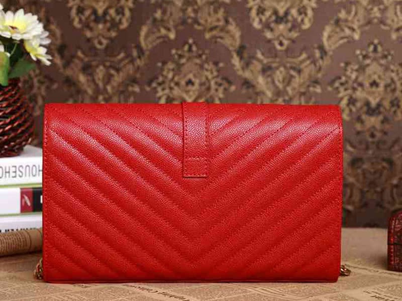 Ysl Medium Monogramme Satchel  Red Grain  Poudre Textured Matelasse Leather 3