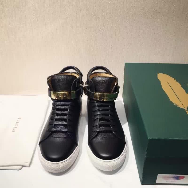 Buscemi Sneakers High Top Black Leather White Sole Lock And Belts Men 2
