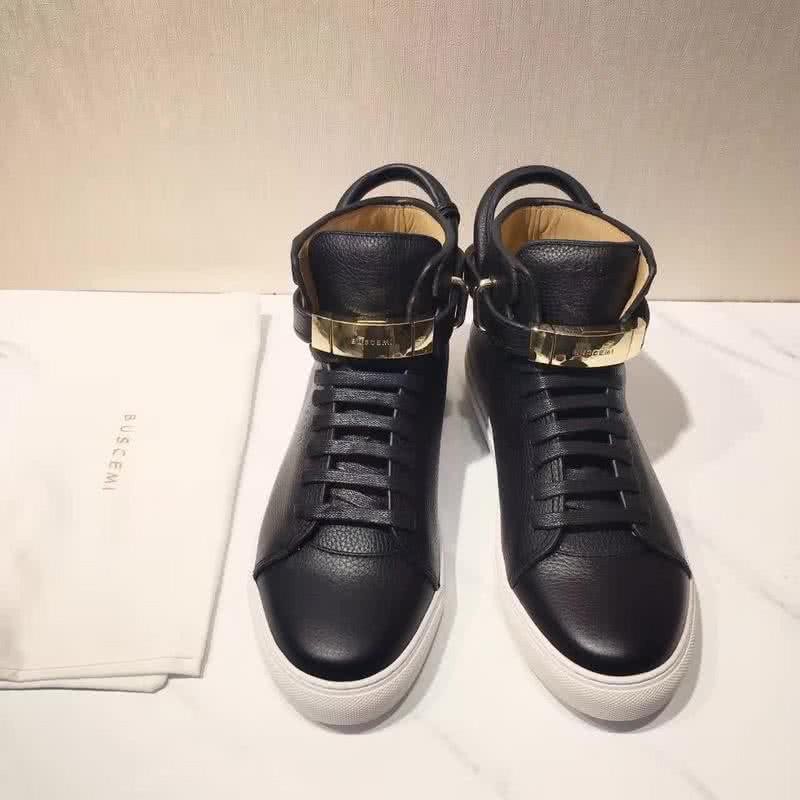 Buscemi Sneakers High Top Black Leather White Sole Lock And Belts Men 4