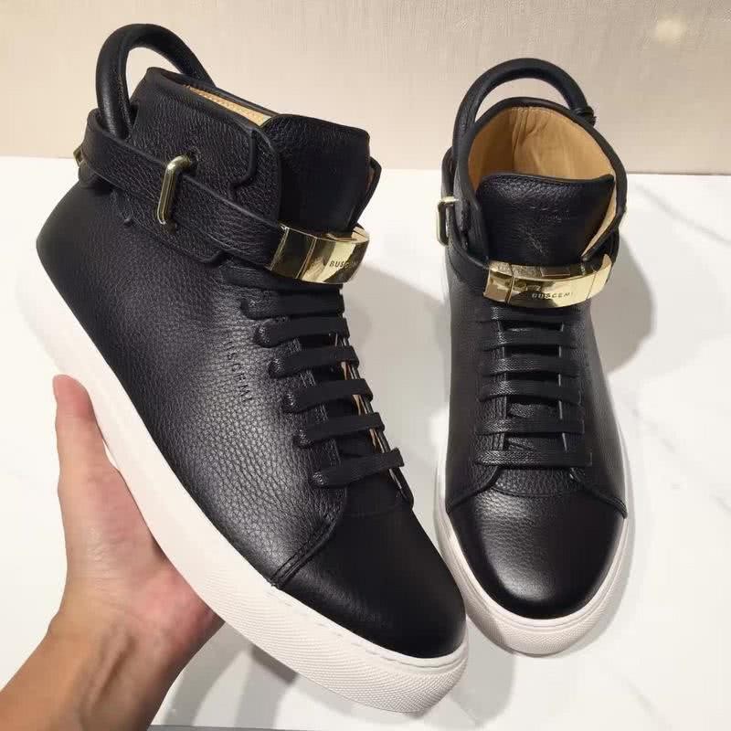 Buscemi Sneakers High Top Black Leather White Sole Lock And Belts Men 6