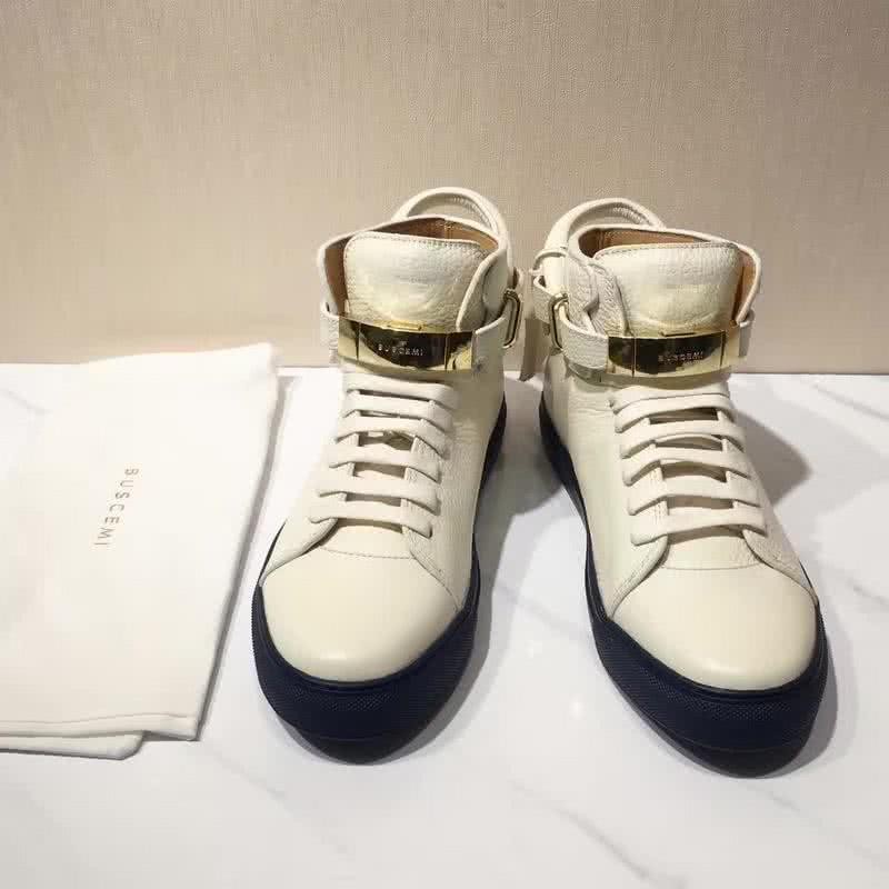 Buscemi Sneakers High Top White Leather Black Sole Lock And Belts Men 4