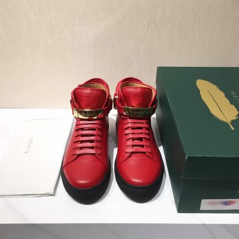Buscemi Sneakers High Top Red Leather Black Sole Lock And Belts Men 2