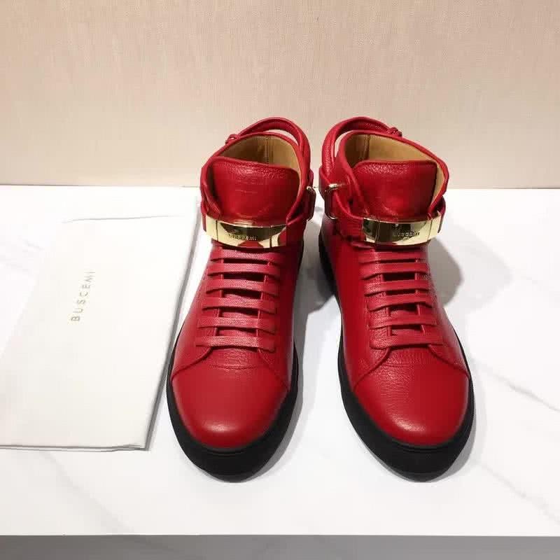 Buscemi Sneakers High Top Red Leather Black Sole Lock And Belts Men 4
