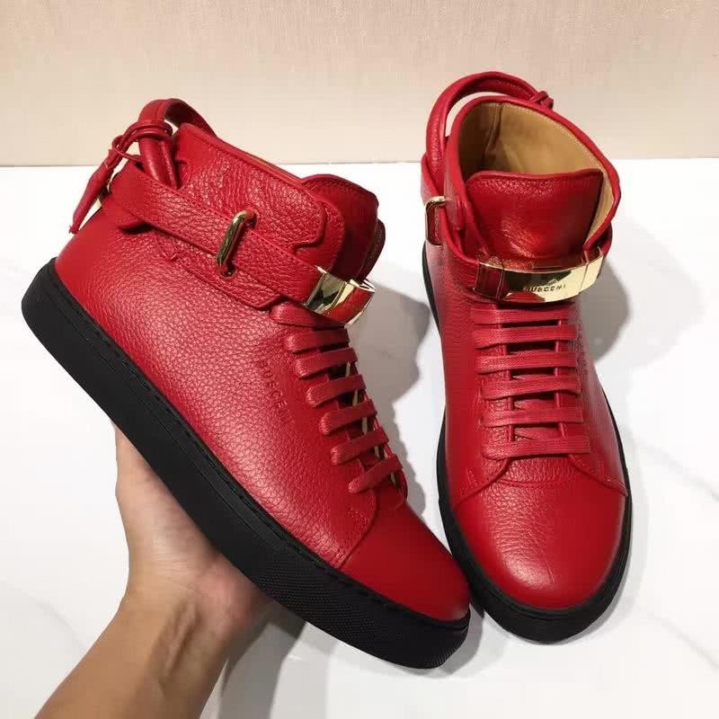 Buscemi Sneakers High Top Red Leather Black Sole Lock And Belts Men 6