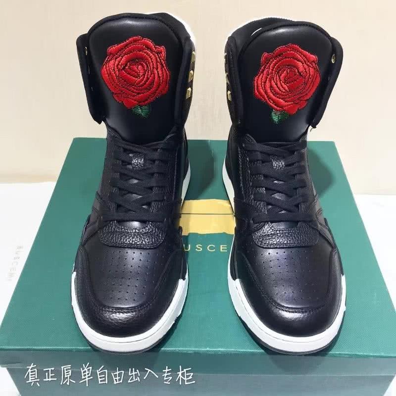 Buscemi Sneakers High Top Black Leather Red Rose Men 2