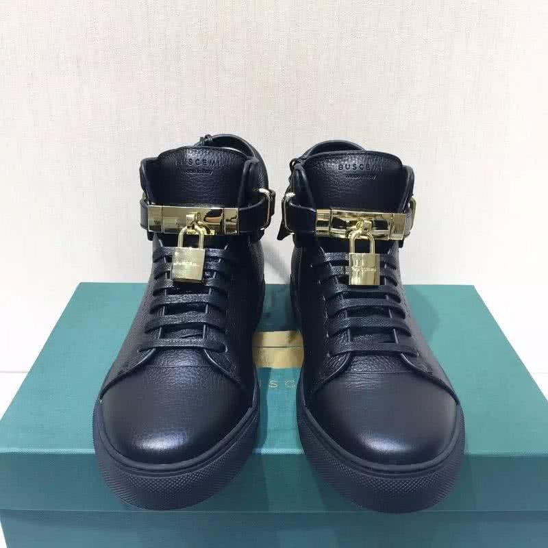 Buscemi Sneakers High Top All Black Leather Golden Lock Men 3