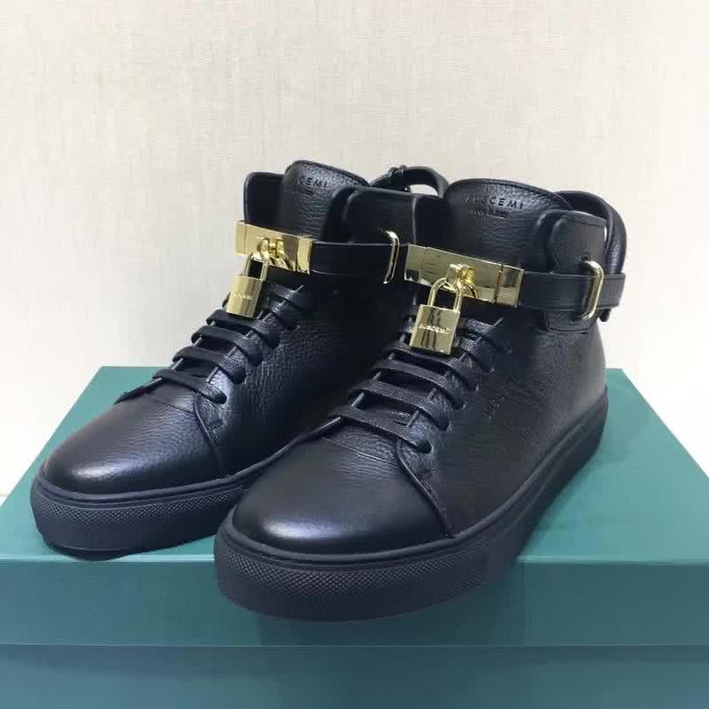 Buscemi Sneakers High Top All Black Leather Golden Lock Men 2