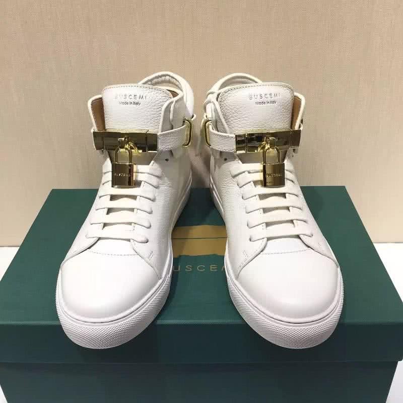 Buscemi Sneakers High Top Leather All White Golden Lock Men 2