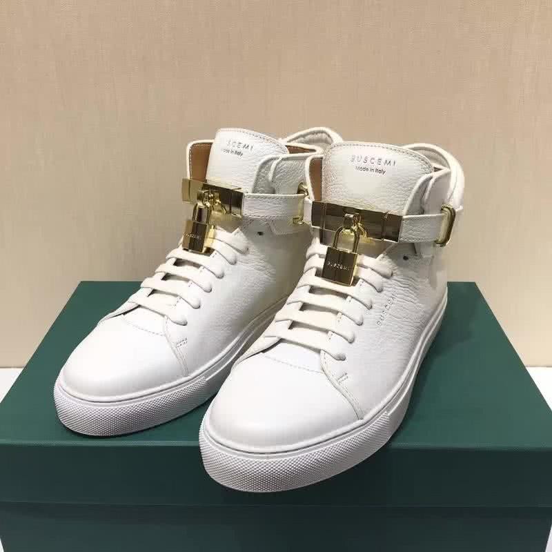 Buscemi Sneakers High Top Leather All White Golden Lock Men 3