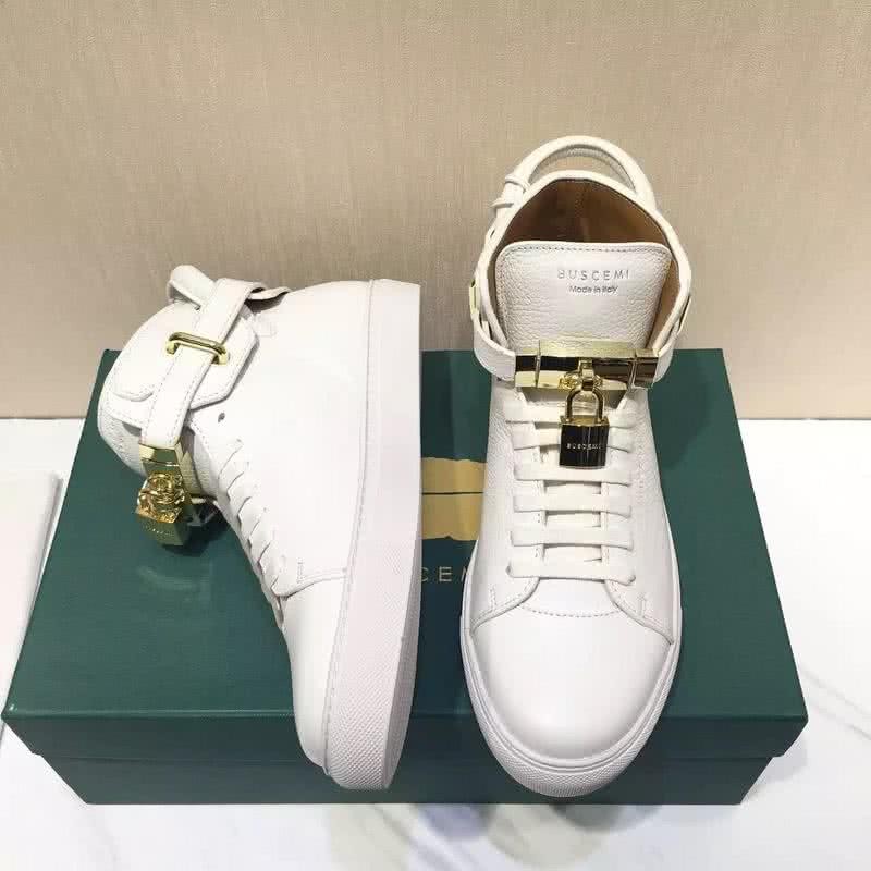 Buscemi Sneakers High Top Leather All White Golden Lock Men 6