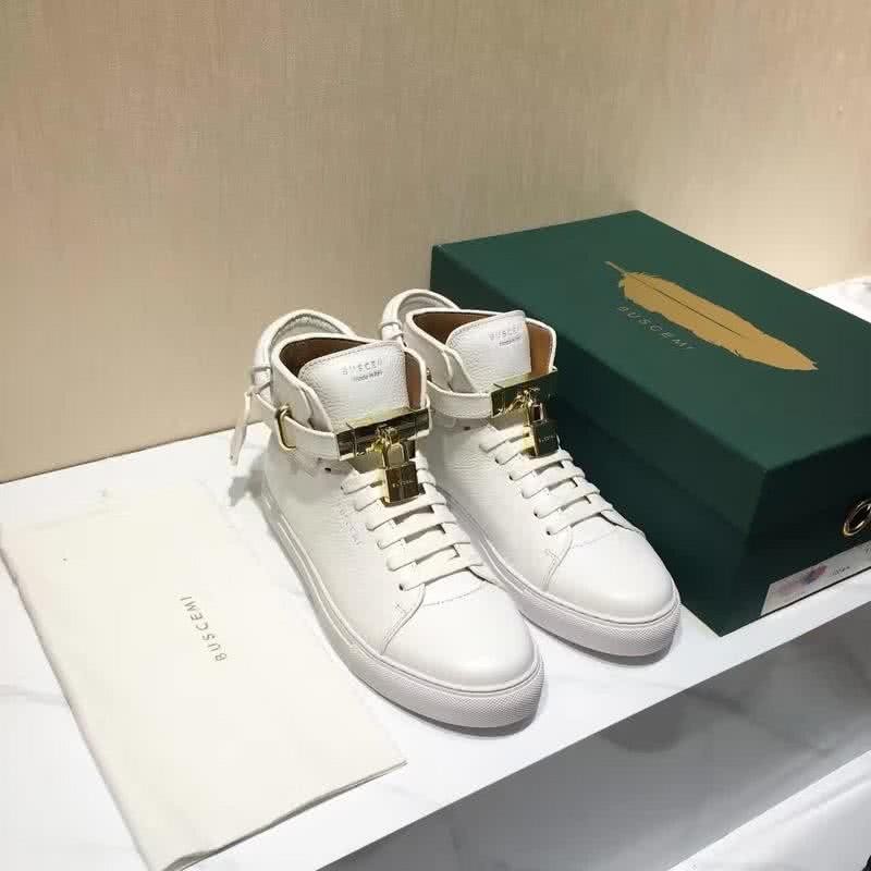 Buscemi Sneakers High Top Leather All White Golden Lock Men 8