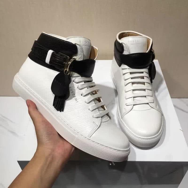 Buscemi Sneakers High Top White And Black Leather Buckle And Tassel Men 7