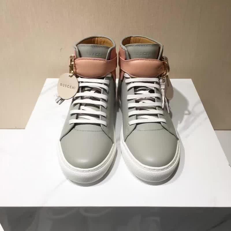 Buscemi Sneakers High Top Grey Leather White Sole Pink Belt Men 1