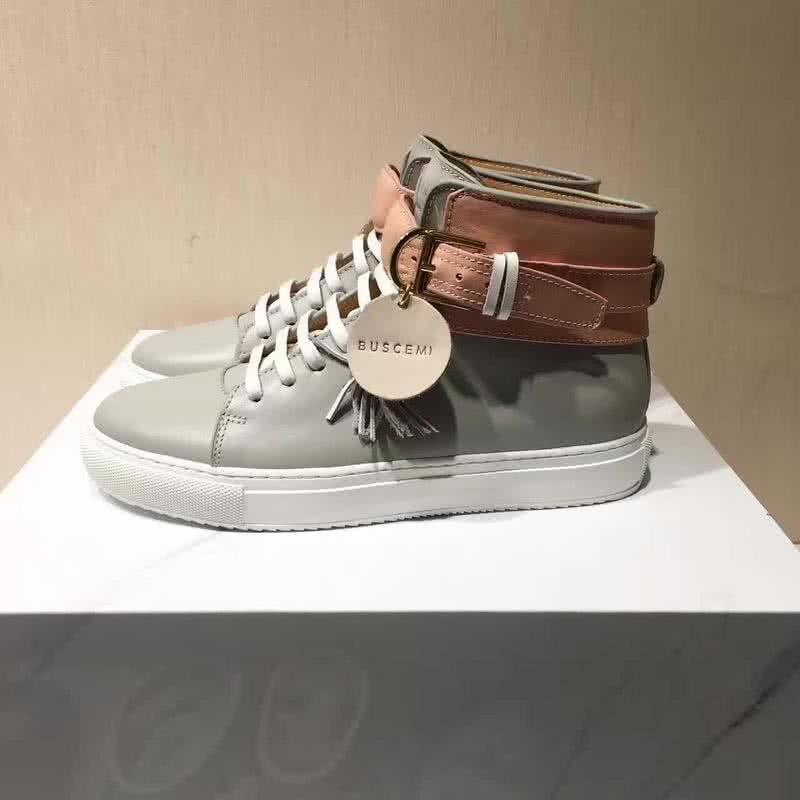 Buscemi Sneakers High Top Grey Leather White Sole Pink Belt Men 2