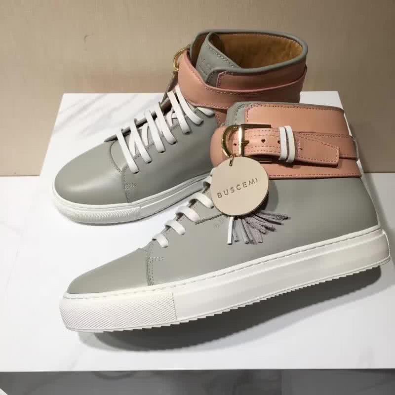 Buscemi Sneakers High Top Grey Leather White Sole Pink Belt Men 3