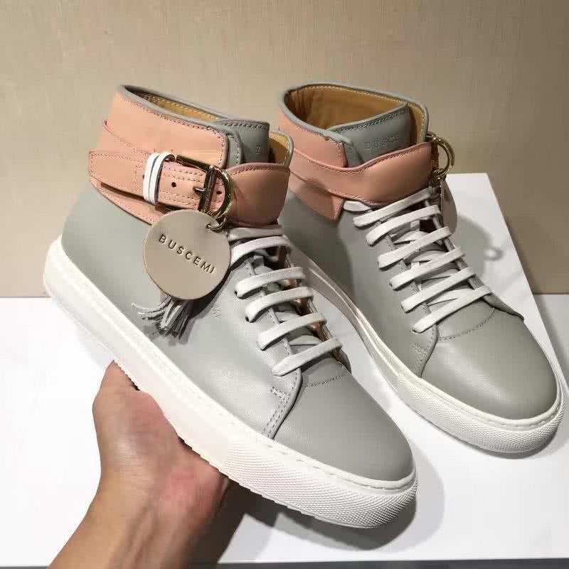 Buscemi Sneakers High Top Grey Leather White Sole Pink Belt Men 4