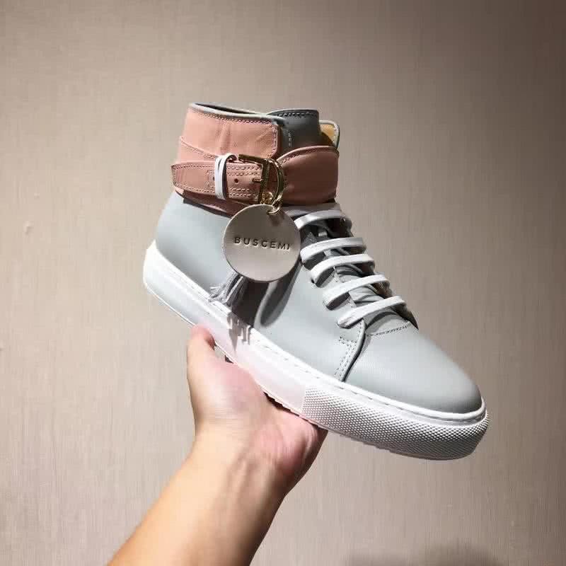 Buscemi Sneakers High Top Grey Leather White Sole Pink Belt Men 7