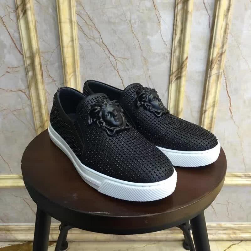 Versace Top Quality Loafers Cowhide Black Rivet Black Men 6