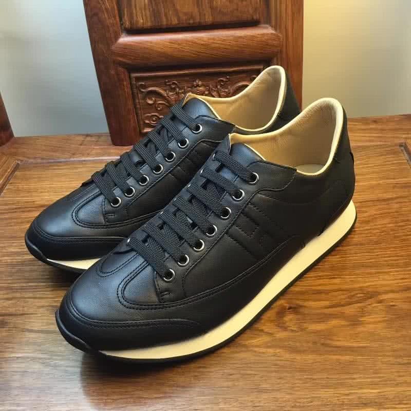 Hermes Fashion Comfortable Sports Shoes Cowhide Black Men 4