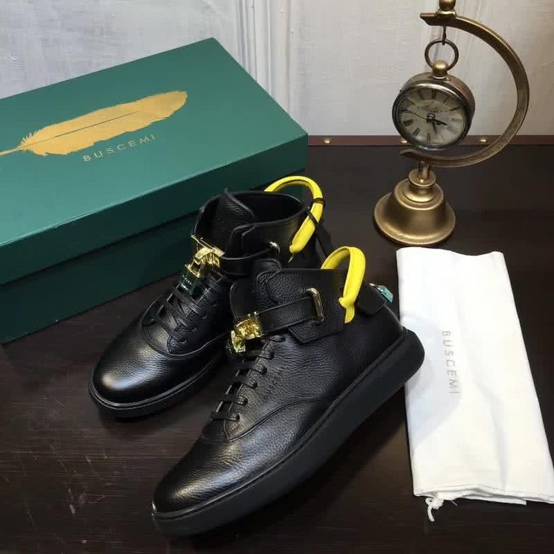 Buscemi Sneakers High Top Black Leather Yellow And Black Belt Men 4