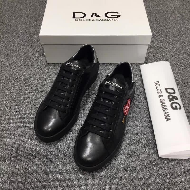 Dolce & Gabbana Sneakers Leather Red Heart Black Silver Men 1