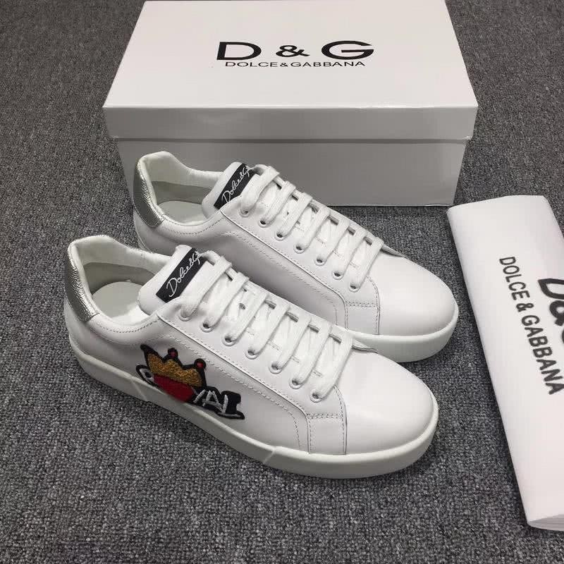 Dolce & Gabbana Sneakers Leather Embroidery White Silver Men 3