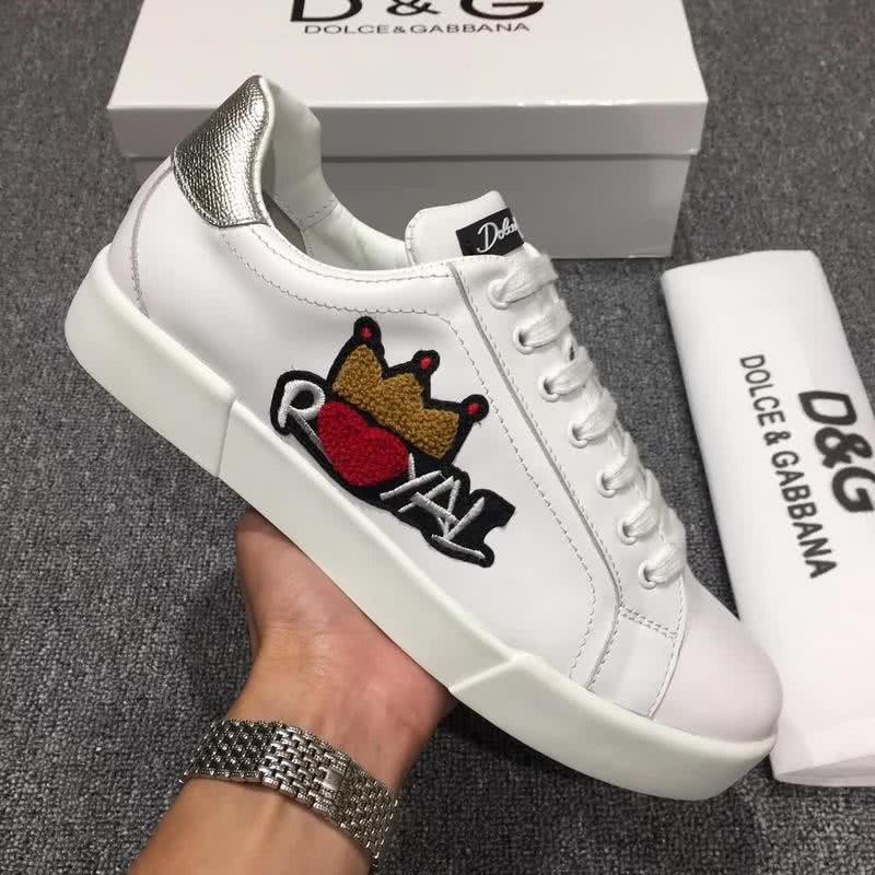Dolce & Gabbana Sneakers Leather Embroidery White Silver Men 4