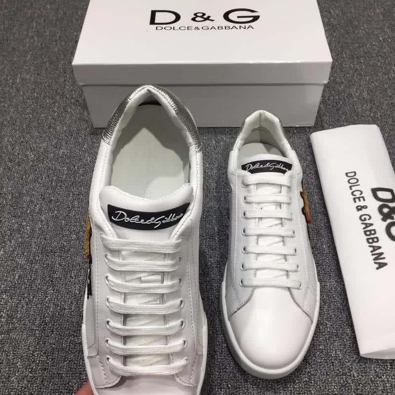 Dolce & Gabbana Sneakers Leather Embroidery White Silver Men 5
