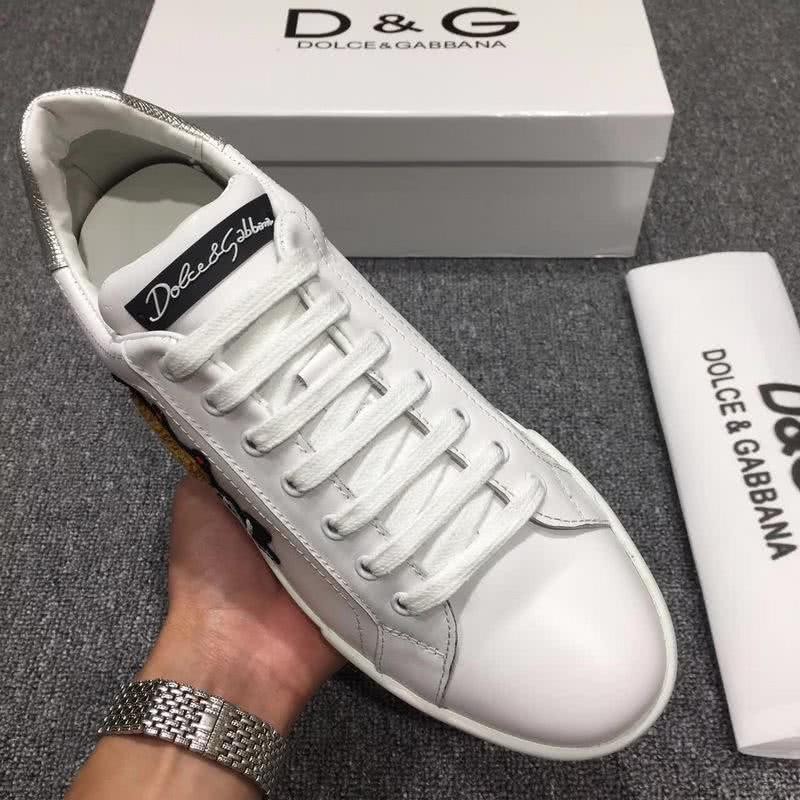 Dolce & Gabbana Sneakers Leather Embroidery White Silver Men 6