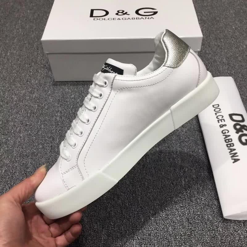 Dolce & Gabbana Sneakers Leather Embroidery White Silver Men 7